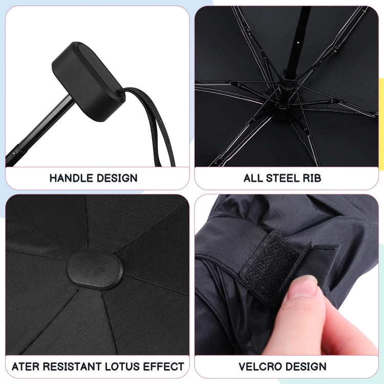 Mini Folding Umbrella with Case, Lightweight Portable Umbrella, Light Compact Rain Umbrella for Travel Outdoor Daily Use, Small Sun & Rain Pocket Umbrella for Girls and Women(Black)