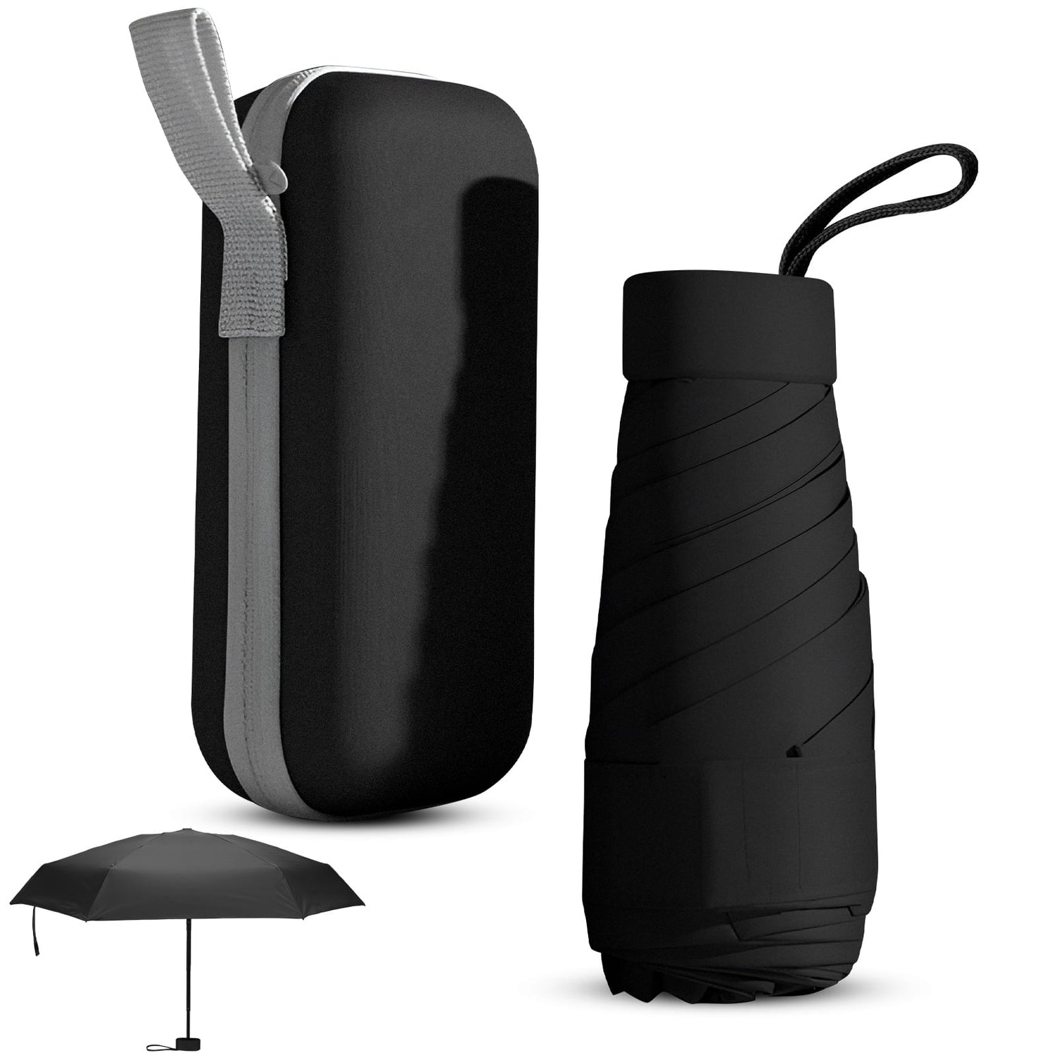 Mini Folding Umbrella with Case, Lightweight Portable Umbrella, Light Compact Rain Umbrella for Travel Outdoor Daily Use, Small Sun & Rain Pocket Umbrella for Girls and Women(Black)
