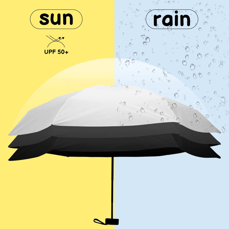 Mini Folding Umbrella with Case, Lightweight Portable Umbrella, Light Compact Rain Umbrella for Travel Outdoor Daily Use, Small Sun & Rain Pocket Umbrella for Girls and Women(Black)