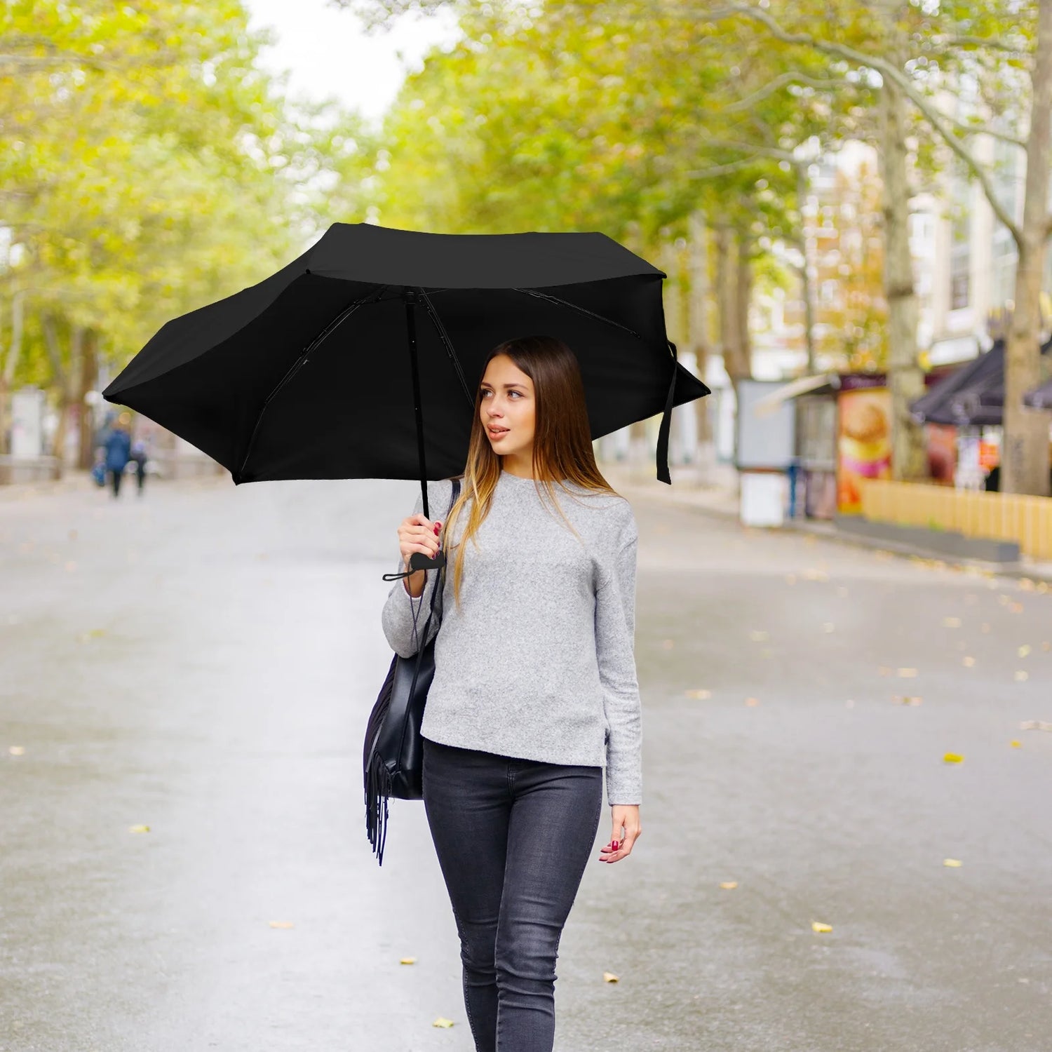 Mini Folding Umbrella with Case, Lightweight Portable Umbrella, Light Compact Rain Umbrella for Travel Outdoor Daily Use, Small Sun & Rain Pocket Umbrella for Girls and Women(Black)