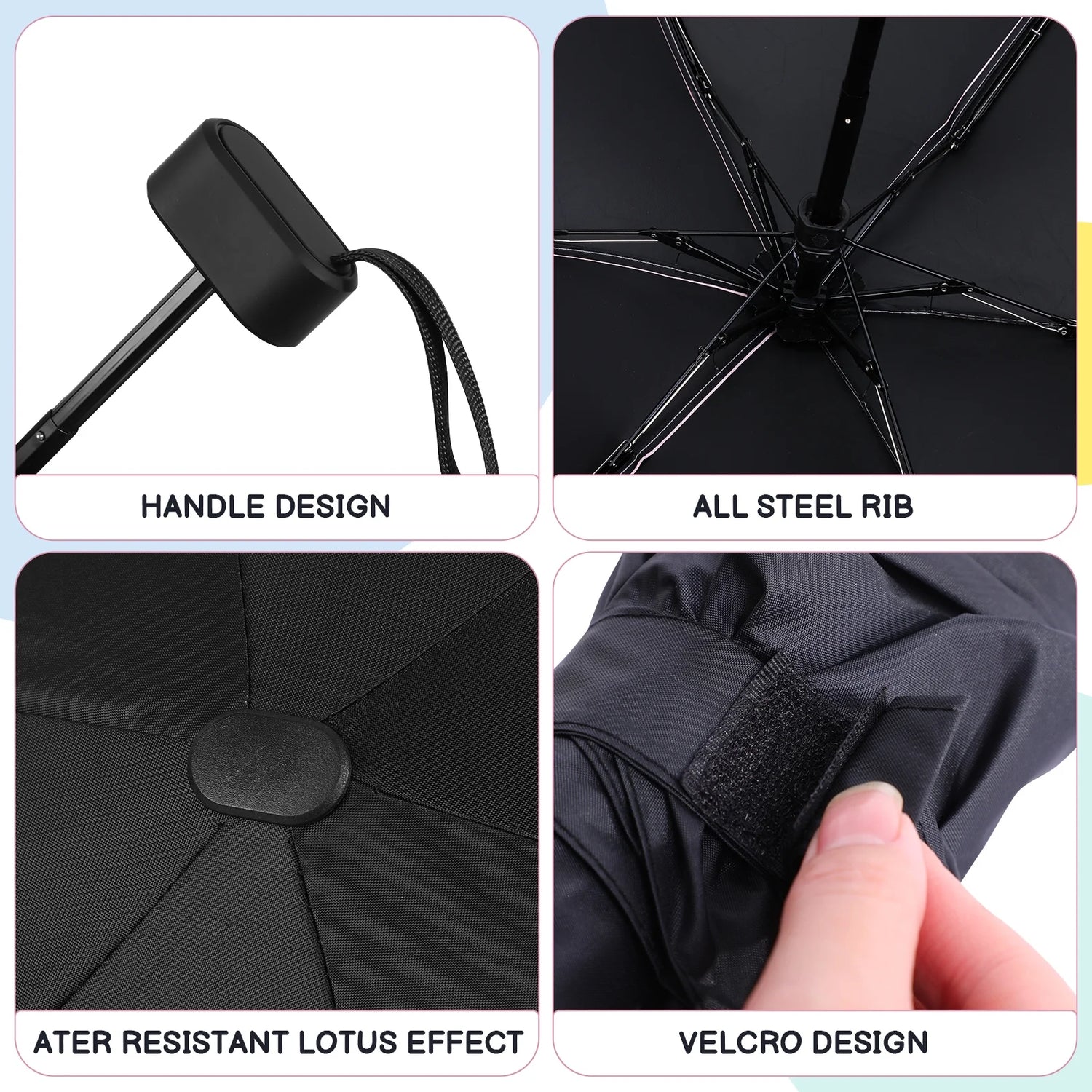 Mini Folding Umbrella with Case, Lightweight Portable Umbrella, Light Compact Rain Umbrella for Travel Outdoor Daily Use, Small Sun & Rain Pocket Umbrella for Girls and Women(Black)
