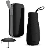 Mini Folding Umbrella with Case, Lightweight Portable Umbrella, Light Compact Rain Umbrella for Travel Outdoor Daily Use, Small Sun & Rain Pocket Umbrella for Girls and Women(Black)